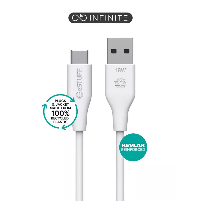 USB kabelis eSTUFF ES605170 1m USB C uz USB A USB 2.0 Balts