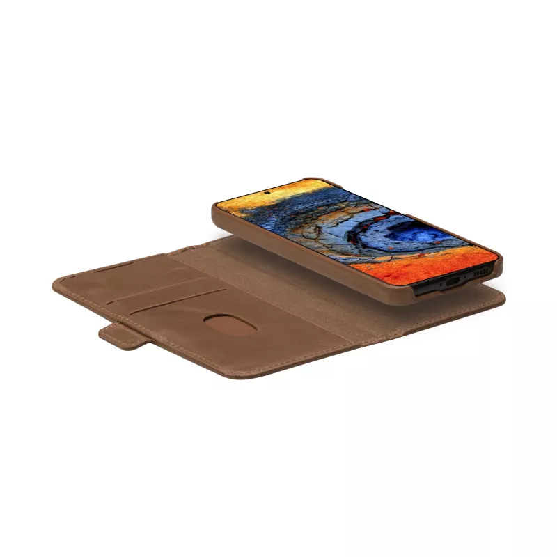 dbramante1928 Lynge LMSSGTDT6469 grāmatveida apvāks Samsung Galaxy S25, graudaina āda, gaiši brūns