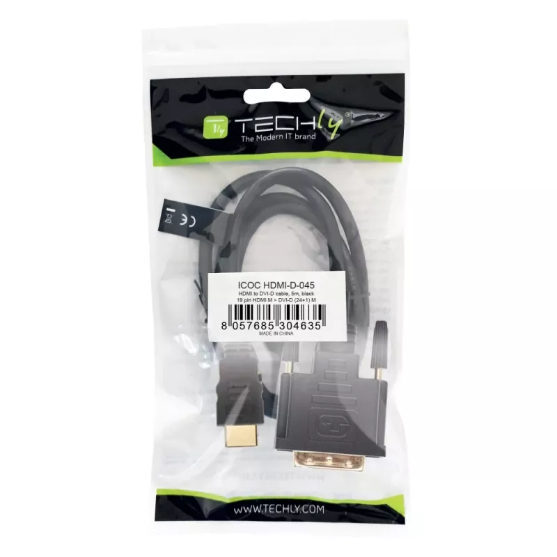 Video kabeļa adapteris Techly ICOC-HDMI-D-045 5 m DVI-D Melns