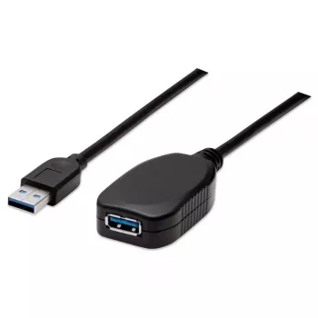 Manhattan USB-A uz USB-A pagarinātāja kabelis, 5m, Vīrietis-Sieviete, Aktīvs, 5 Gbps (USB 3.2 Gen1), Iebūvēts retranslators, Melns, Trīs gadu garantija
