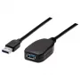 Manhattan USB-A uz USB-A pagarinātāja kabelis, 5m, Vīrietis-Sieviete, Aktīvs, 5 Gbps (USB 3.2 Gen1), Iebūvēts retranslators, Melns, Trīs gadu garantija