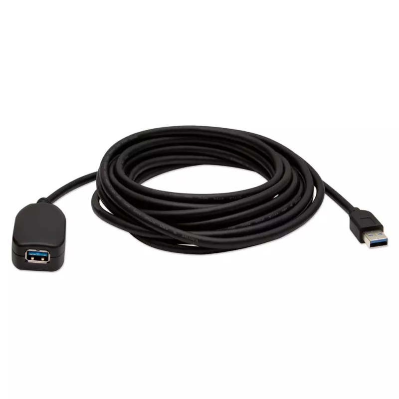 Manhattan USB-A uz USB-A pagarinātāja kabelis, 5m, Vīrietis-Sieviete, Aktīvs, 5 Gbps (USB 3.2 Gen1), Iebūvēts retranslators, Melns, Trīs gadu garantija