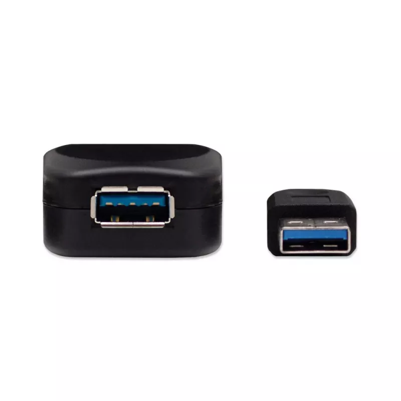 Manhattan USB-A uz USB-A pagarinātāja kabelis, 5m, Vīrietis-Sieviete, Aktīvs, 5 Gbps (USB 3.2 Gen1), Iebūvēts retranslators, Melns, Trīs gadu garantija