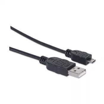 Manhattan USB-A uz Micro-USB kabelis, 1.8m, vīriešu-vīriešu, melns, 480 Mbps (USB 2.0), Hi-Speed USB, mūža garantija
