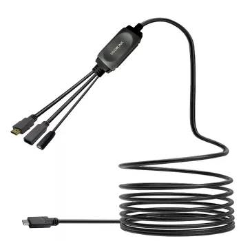 VivoLink PROUSBCHDMIUSB3-5 USB-C centrmezgla kabelis ar USB 3.0 un uzlādi, melns