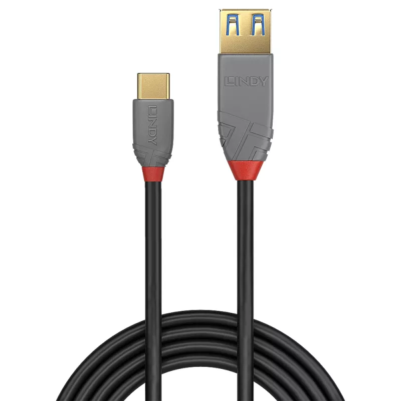 Lindy 0.15m USB 3.2 Type C uz A adaptera kabelis, 10Gbps, Anthra Line