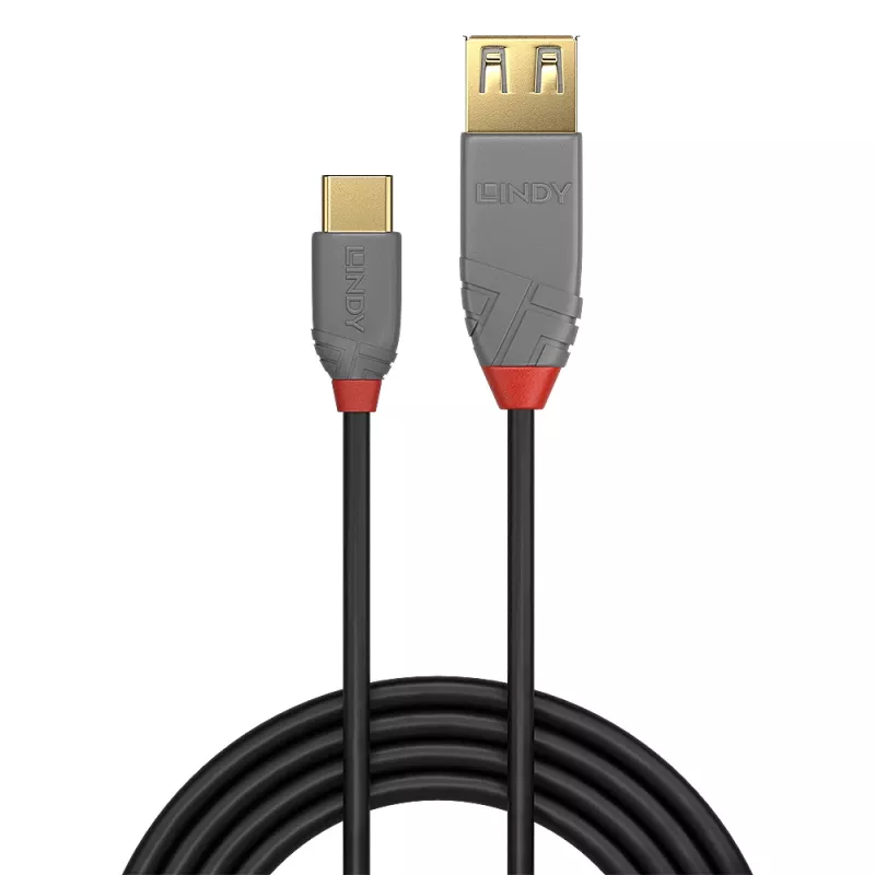 Lindy 0.15m USB 2.0 Type C uz A adaptera kabelis, Anthra Line