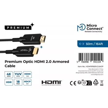 Microconnect HDM191950V2.0AOP HDMI kabelis 50 m HDMI Type A (Standarta) Melns