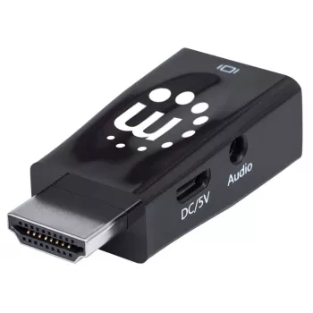Manhattan HDMI uz VGA pārveidotājs (ar Audio), 1080p, Vīrietis uz Sievieti, Mikro-USB barošanas ieeja, Melns, Trīs gadu garantija
