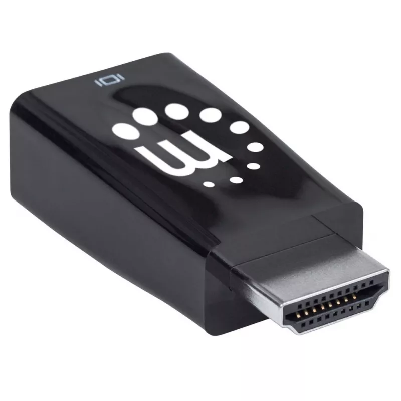 Manhattan HDMI uz VGA pārveidotājs (ar Audio), 1080p, Vīrietis uz Sievieti, Mikro-USB barošanas ieeja, Melns, Trīs gadu garantija
