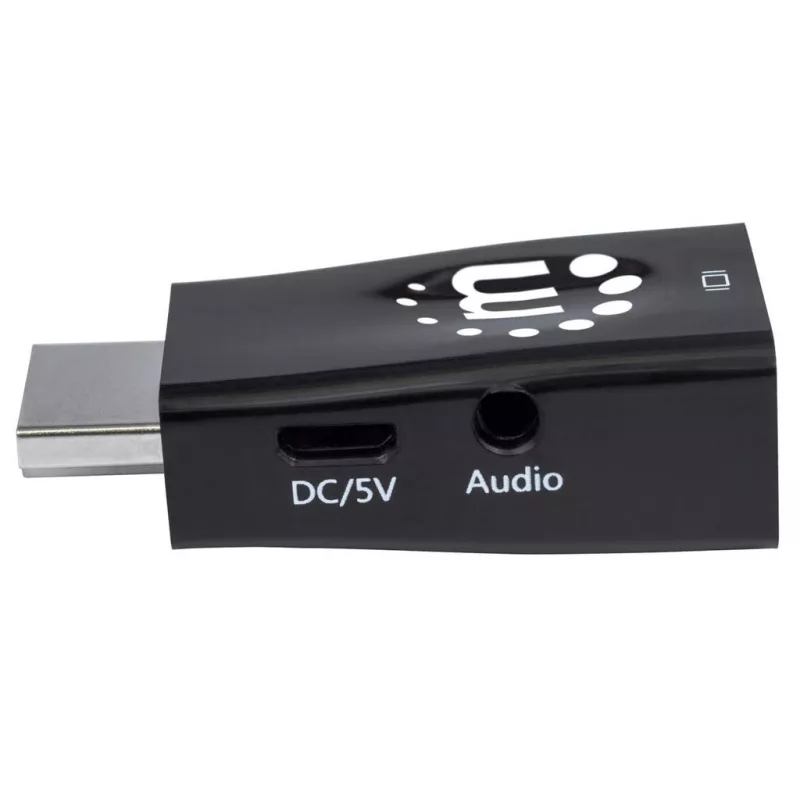 Manhattan HDMI uz VGA pārveidotājs (ar Audio), 1080p, Vīrietis uz Sievieti, Mikro-USB barošanas ieeja, Melns, Trīs gadu garantija
