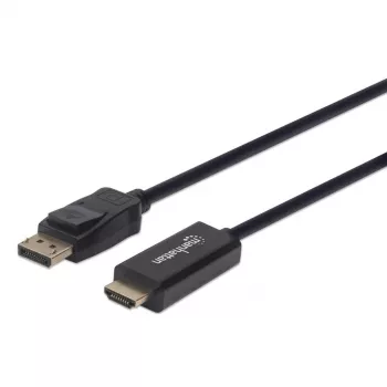 Manhattan DisplayPort 1.1 uz HDMI kabelis, 1080p@60Hz, 1m, vīrietis-vīrietis, DP ar fiksatoru, melns, nevis divvirzienu, trīs gadu garantija