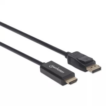 Manhattan DisplayPort 1.1 uz HDMI kabelis, 1080p@60Hz, 1m, vīrietis-vīrietis, DP ar fiksatoru, melns, nevis divvirzienu, trīs gadu garantija
