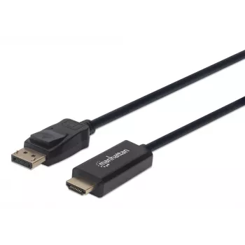 Manhattan DisplayPort 1.1 uz HDMI kabelis, 1080p@60Hz, 1.8m, vīrietis-vīrietis, DP ar fiksatoru, melns, nevis divvirzienu, trīs gadu garantija