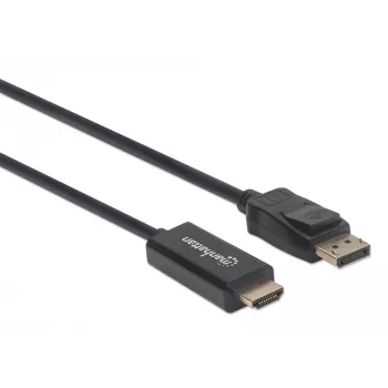 Manhattan DisplayPort 1.1 uz HDMI kabelis, 1080p@60Hz, 1.8m, vīrietis-vīrietis, DP ar fiksatoru, melns, nevis divvirzienu, trīs gadu garantija
