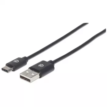 Manhattan USB-C uz USB-A kabelis, 2 m, vīrietis-vīrietis, melns, 480 Mb/s (USB 2.0), mūža garantija