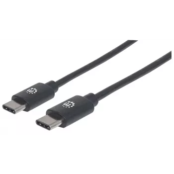 Manhattan USB-C uz USB-C kabelis, 2m, vīrietis-vīrietis, melns, 480 Mbps (USB 2.0), 3A, Hi-Speed USB, mūža garantija