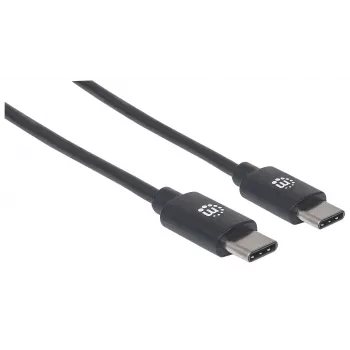 Manhattan USB-C uz USB-C kabelis, 2m, vīrietis-vīrietis, melns, 480 Mbps (USB 2.0), 3A, Hi-Speed USB, mūža garantija