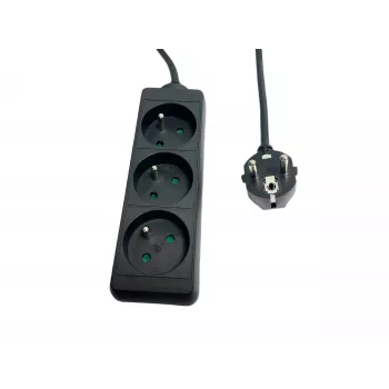 Strāvas sadalītājs MicroConnect MC-PS030150FRB — franču tipa, 3 ligzdas, ar pārsprieguma aizsardzību