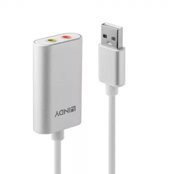 Audio pārveidotājs Lindy USB Type A uz Audio, sudraba/balts, 25 g