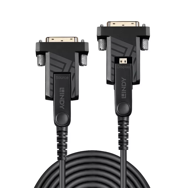 Lindy 70m Šķiedru optikas hibrīda Micro-HDMI 18G kabelis ar noņemamiem HDMI un DVI savienotājiem