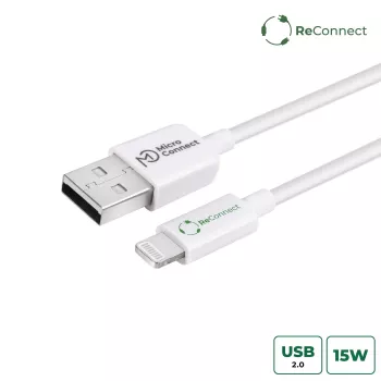 MicroConnect ECO-LIGHTNING1 1m Balts USB-A uz Lightning kabelis no pārstrādātiem materiāliem
