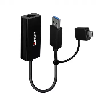 Lindy USB 3.2 Gen 1 Gigabit Ethernet pārveidotājs, vadu Ethernet, 5000 Mbit/s, melns