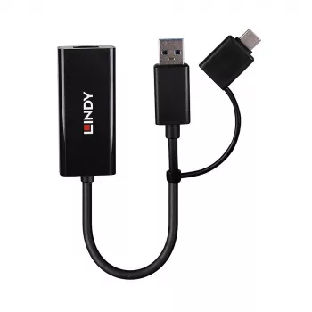 Lindy USB 3.2 Gen 1 Gigabit Ethernet pārveidotājs, vadu Ethernet, 5000 Mbit/s, melns