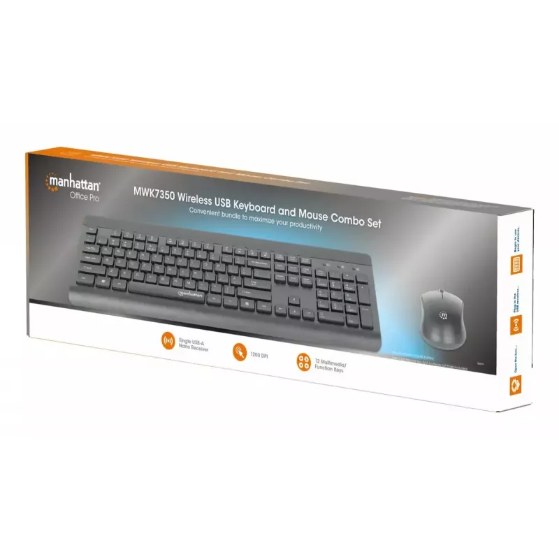 Bezvadu tastatūra Manhattan 180771 QWERTY Melna ar peli