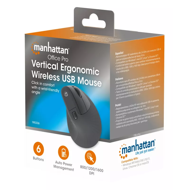 Bezvadu pele Manhattan Ergonomic Vertical Right Handed RF