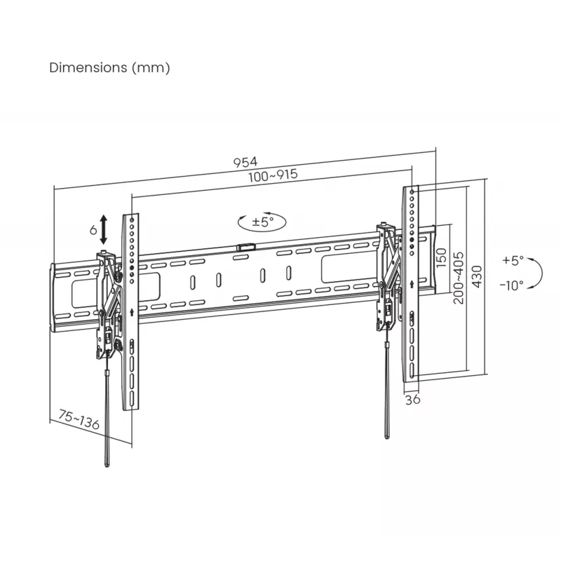 Manhattan TV un monitora pretzādzīšanas sienas kronšteins ar slīpumu 43-100 Melns VESA 200x200 līdz 800x400mm Maks. 75kg