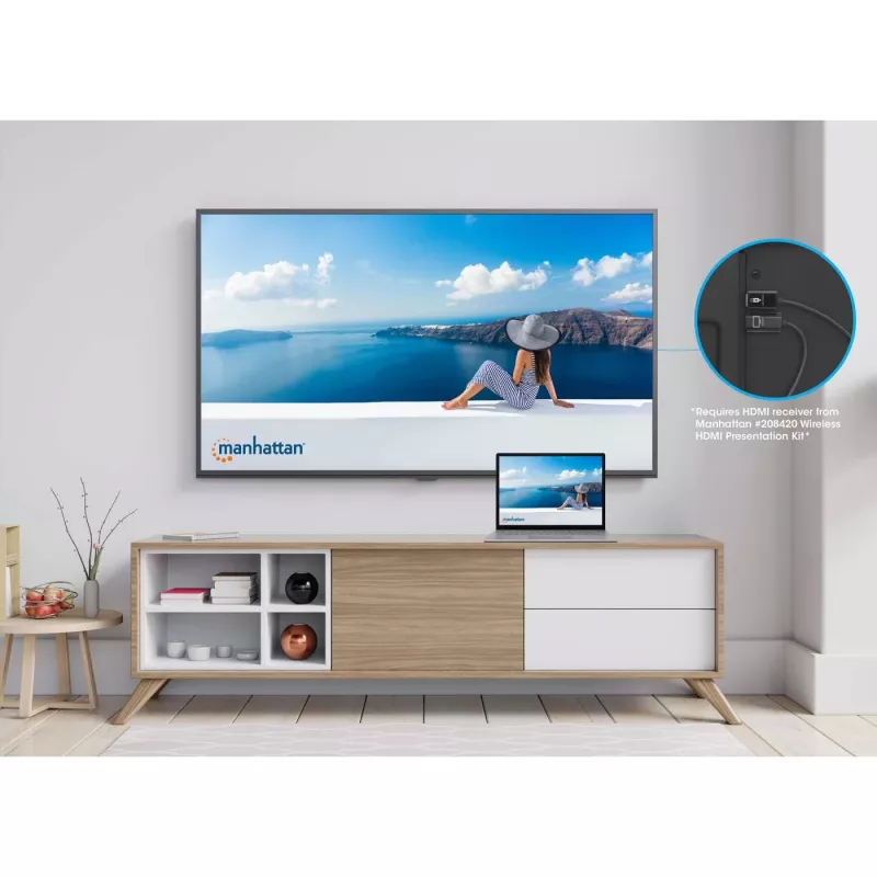 Manhattan 208444 1080p bezvadu HDMI ekrāna adapteris kopā ar HDMI raidītāju