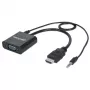 Manhattan HDMI uz VGA (ar audio) pārveidotāja kabelis, 1080p, 30 cm, vīrietis uz sievieti, Micro-USB barošanas ieeja papildu jaudai, melns, trīs gadu garantija