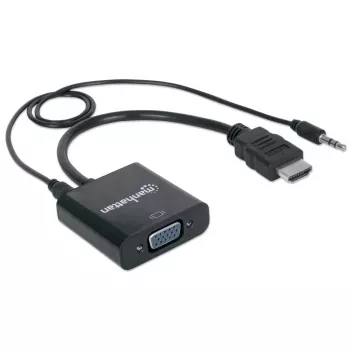 Manhattan HDMI uz VGA (ar audio) pārveidotāja kabelis, 1080p, 30 cm, vīrietis uz sievieti, Micro-USB barošanas ieeja papildu jaudai, melns, trīs gadu garantija