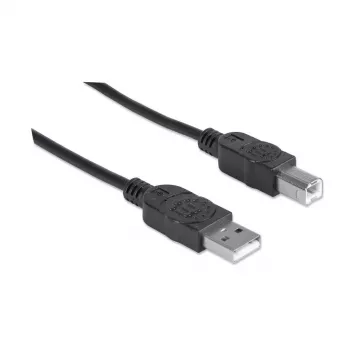 Manhattan USB-A uz USB-B kabelis, 5 m, vīrietis-vīrietis, 480 Mb/s (USB 2.0), Hi-Speed USB, melns, mūža garantija