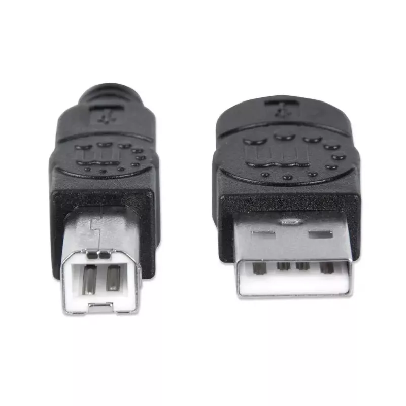 Manhattan USB-A uz USB-B kabelis, 5 m, vīrietis-vīrietis, 480 Mb/s (USB 2.0), Hi-Speed USB, melns, mūža garantija