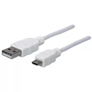 Manhattan USB-A uz Micro-USB kabelis, 1,8 m, vīrietis-vīrietis, 480 Mbps (USB 2.0), Hi-Speed USB, balts, mūža garantija