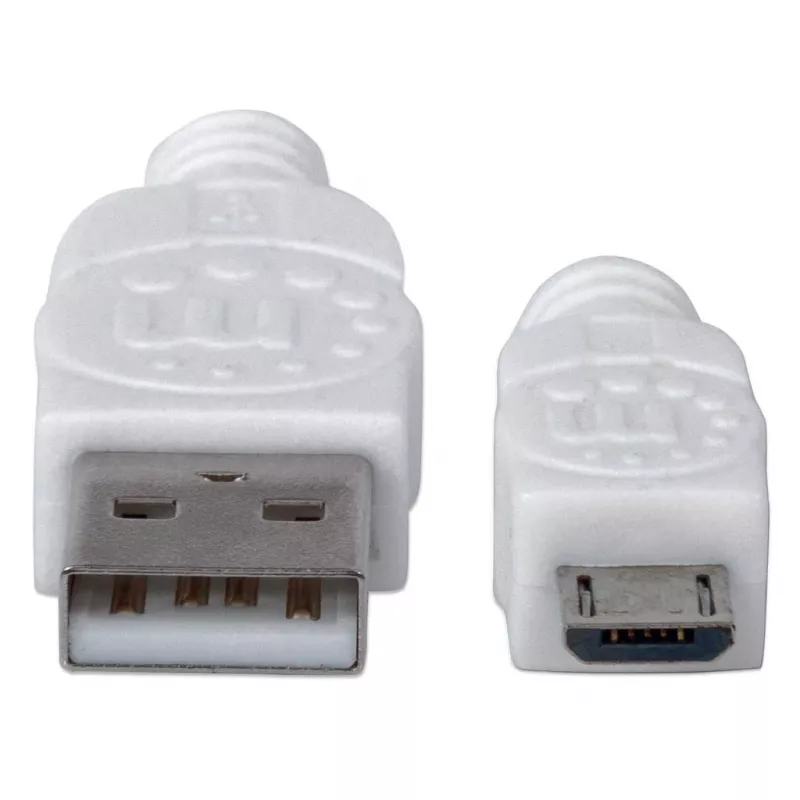 Manhattan USB-A uz Micro-USB kabelis, 1,8 m, vīrietis-vīrietis, 480 Mbps (USB 2.0), Hi-Speed USB, balts, mūža garantija