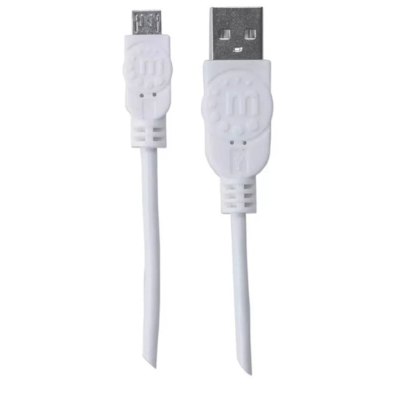 Manhattan USB-A uz Micro-USB kabelis, 1,8 m, vīrietis-vīrietis, 480 Mbps (USB 2.0), Hi-Speed USB, balts, mūža garantija