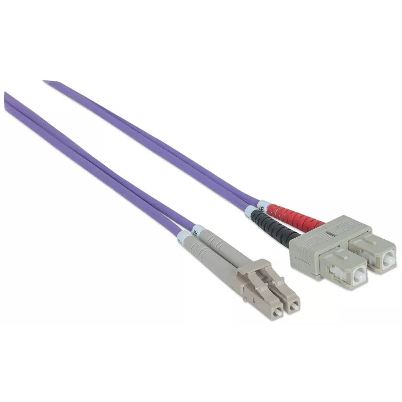 Intellinet optiskās šķiedras lēciena kabelis, OM4, LC/SC, 1 m, violets, duplekss, daudzmodu, 50/125 µm, LSZH, mūža garantija