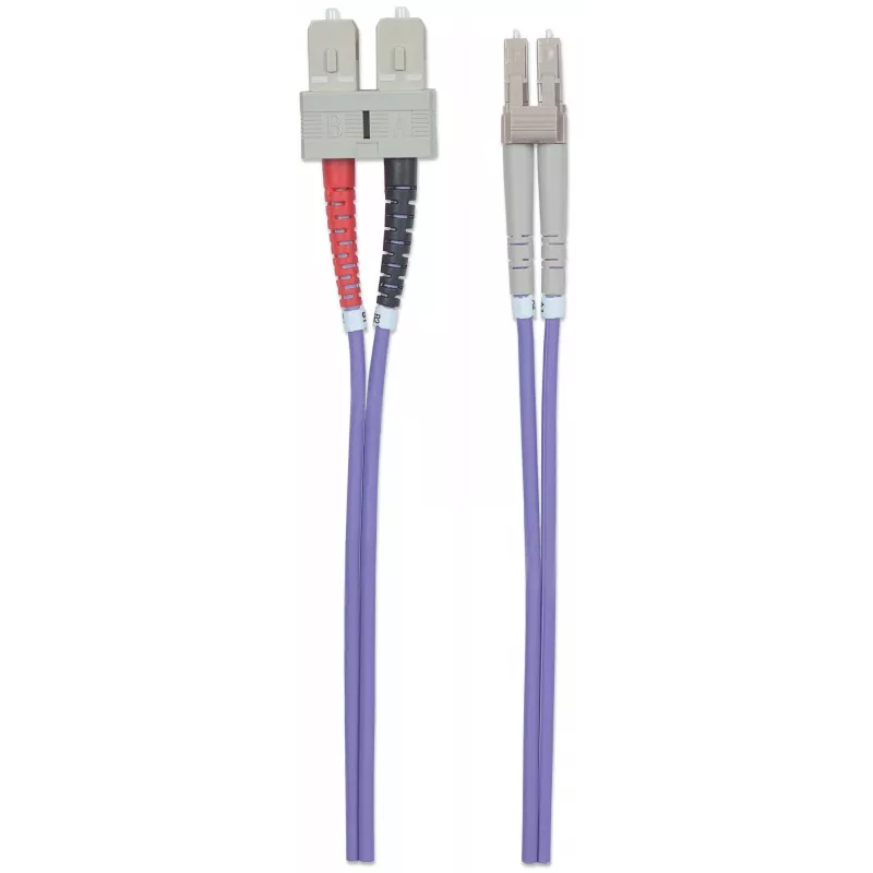 Intellinet optiskās šķiedras lēciena kabelis, OM4, LC/SC, 1 m, violets, duplekss, daudzmodu, 50/125 µm, LSZH, mūža garantija