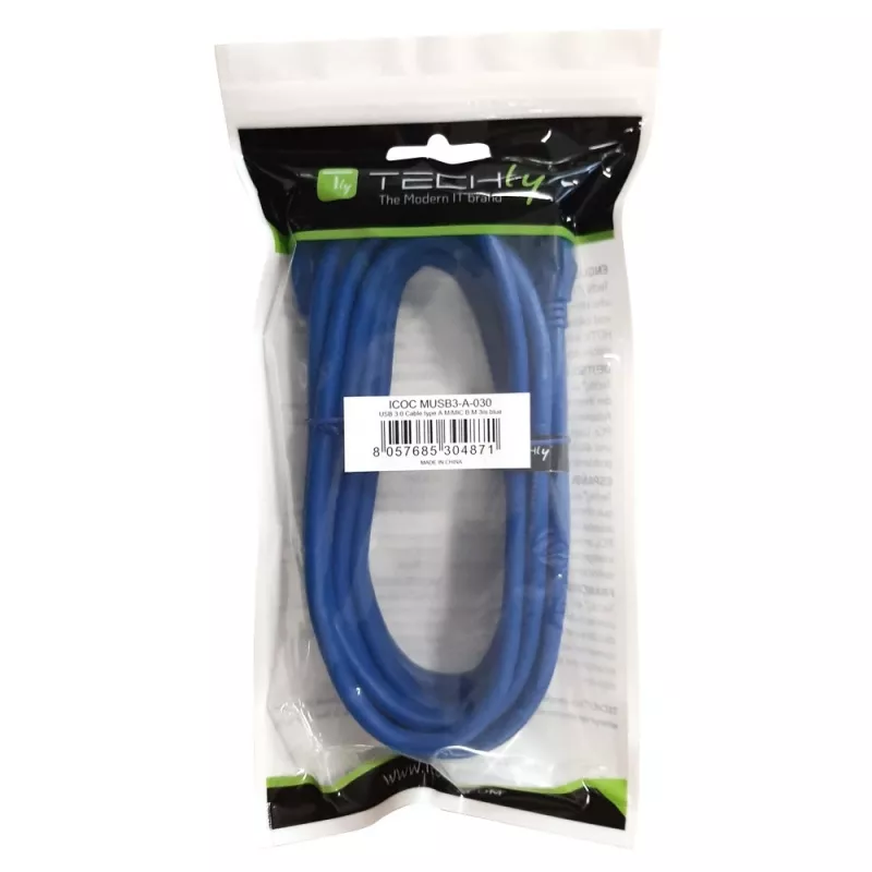 USB kabelis TECHLY ICOC-MUSB3-A-005 — USB A uz Micro-USB B, USB 3.2 Gen 1 (5 Gbit/s), 0,5 m, zils