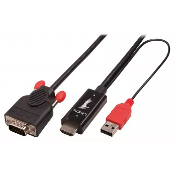 Lindy 2 m HDMI–VGA adaptera kabelis, melns