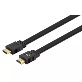 Manhattan HDMI kabelis ar Ethernet (plakans), 4K@60Hz (Premium High Speed), 5m, vīrietis-vīrietis, melns, Ultra HD 4k x 2k, pilnībā ekranēts, apzeltīti kontakti, mūža garantija