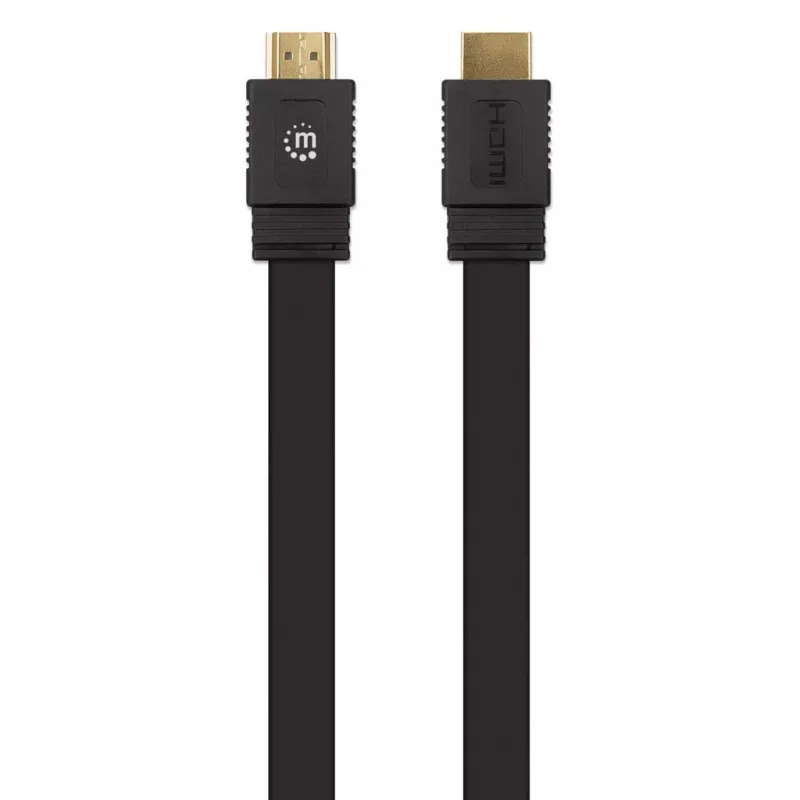 Manhattan HDMI kabelis ar Ethernet (plakans), 4K@60Hz (Premium High Speed), 5m, vīrietis-vīrietis, melns, Ultra HD 4k x 2k, pilnībā ekranēts, apzeltīti kontakti, mūža garantija