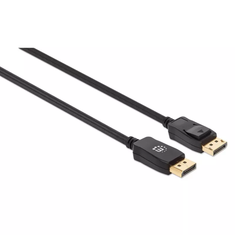 Manhattan DisplayPort 1.4 kabelis, 8K@60Hz, 3m, pīts, vīrietis-vīrietis, ar fiksatoriem, pilnībā ekranēts, melns, mūža garantija