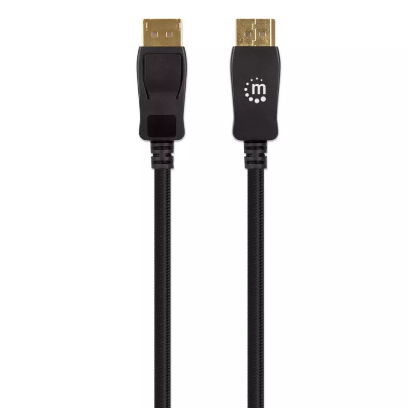 Manhattan DisplayPort 1.4 kabelis, 8K@60Hz, 3m, pīts, vīrietis-vīrietis, ar fiksatoriem, pilnībā ekranēts, melns, mūža garantija