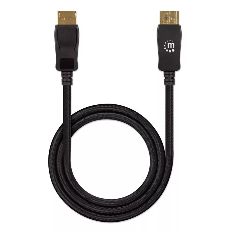Manhattan DisplayPort 1.4 kabelis, 8K@60Hz, 3m, pīts, vīrietis-vīrietis, ar fiksatoriem, pilnībā ekranēts, melns, mūža garantija