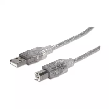 USB-A uz USB-B kabelis Manhattan 333405 1,8m vīrietis-vīrietis sudraba
