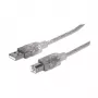 USB-A uz USB-B kabelis Manhattan 333405 1,8m vīrietis-vīrietis sudraba